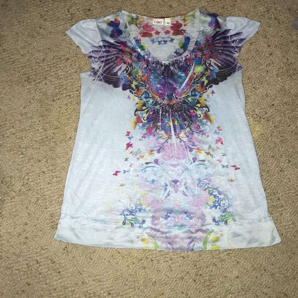 blue and rainbow butterfly short sleeve shirt